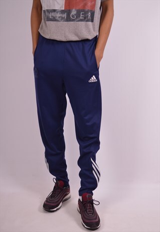 ADIDAS MENS VINTAGE TRACKSUIT TROUSERS LARGE NAVY BLUE 90S