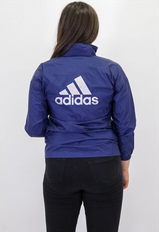 VINTAGE ADIDAS WINDBREAKER BACK LOGO JACKET IN BLUE