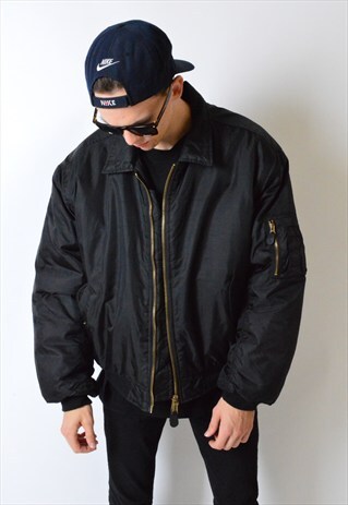 VINTAGE 90S BLACK MINIMALIST PUFFER BOMBER JACKET