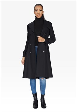 Black Double Breasted Trench Mac Coat