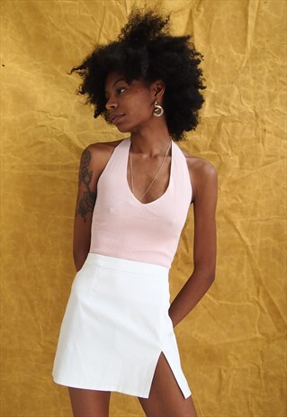 BABY PINK HALTER CROP TOP