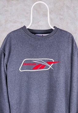 Vintage Reebok Grey Sweatshirt Spell Out Embroidered XXL