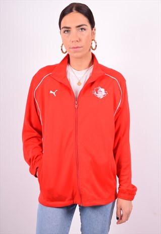 PUMA WOMENS VINTAGE TRACKSUIT TOP JACKET SMALL RED 90'S