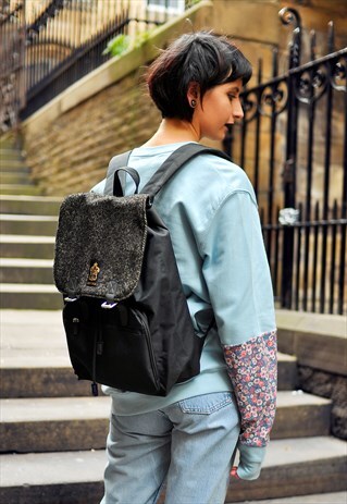 WOOL HERRINGBONE PANEL LAPTOP BACKPACK
