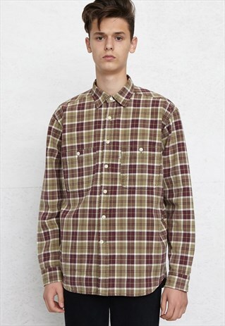 VINTAGE GREEN BURGUNDY LEVI'S LONG SLEEVE CHECKERED SHIRT