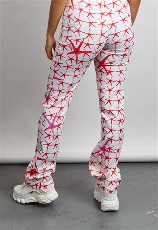 VINTAGE 90'S VERSACE PINK AND WHITE LOGO STARFISH PRINT TROU