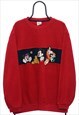 Vintage Disney Embroidered Red Fleeced Sweatshirt Mens