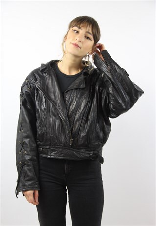 VINTAGE LEATHER BLACK LEATHER CROPPED 90S JACKET