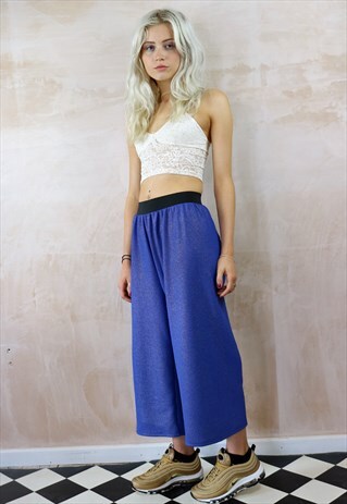 BLUE N GOLD GLITTER CROP TROUSERS
