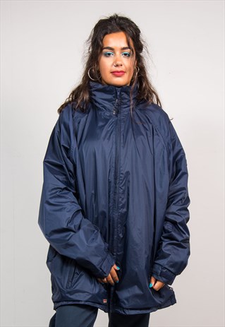 90'S VINTAGE NAVY BLUE HOODED CAGOULE JACKET