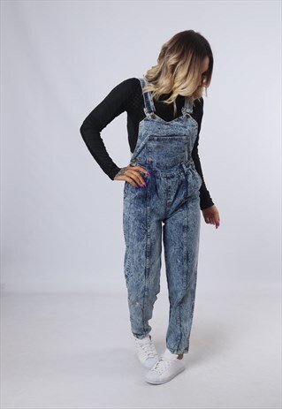 DENIM DUNGAREES ACID WASH TAPERED LEG UK 8 (GK4E)