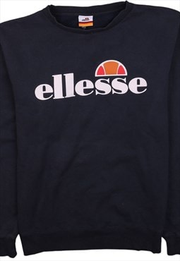 Vintage 90's Ellesse Sweatshirt Spellout Crew Neck Navy Blue