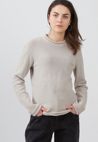 VINTAGE BEIGE ARMANI ROUND NECK KNIT JUMPER SWEATER
