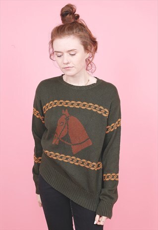 VINTAGE KNITTED HORSE JUMPER /R2178
