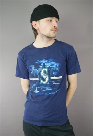 Vintage Majestic Seattle Mariners Graphic T-Shirt in Blue