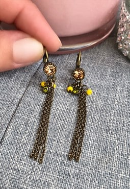 Bronze & Yellow Dangle Earrings
