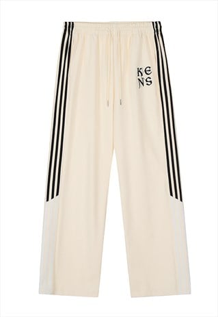 Sport joggers retro stripe pants utility trousers in cream