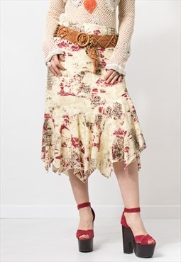 Vintage fairy midi skirt printed women