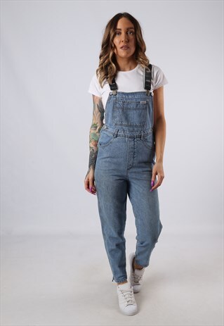 VINTAGE DENIM DUNGAREES BICH REWORKED GUESS UK 8 XS (JACY)