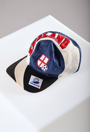 Vintage England Football Cap in Navy France World Cup 1998