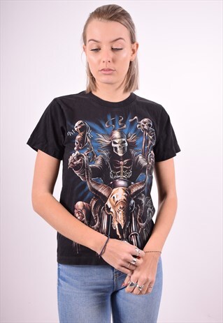 WOMENS VINTAGE T-SHIRT TOP MEDIUM BLACK 90'S