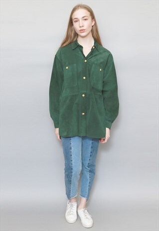 VINTAGE 1990'S DARK GREEN SUEDE OVERSIZED SHIRT JACKET
