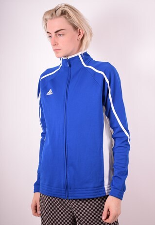 ADIDAS MENS VINTAGE TRACKSUIT TOP JACKET SMALL BLUE 90S