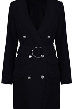 O Ring Double Breasted Coat In Navy