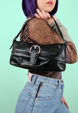 ESPRIT 90's Y2K Small Bag Leather Black Mini Bag Baguette