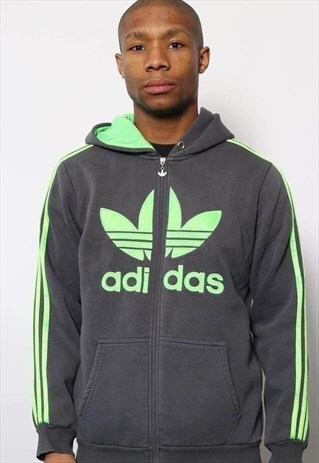 VINTAGE ADIDAS FULL ZIP LOGO HOODIE GREY