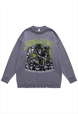 Gothic sweater Grim Reaper jumper ripped knitted creepy top