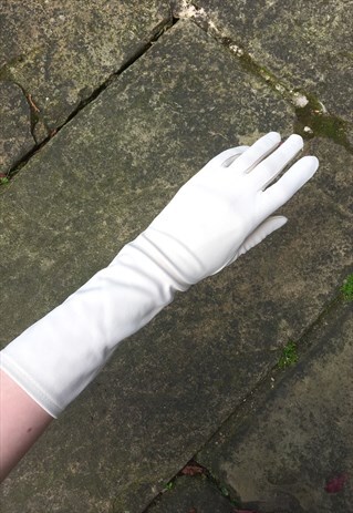 WOMENS VINTAGE PARTY WEDDING CREAM LONG SLEEVE GLOVES