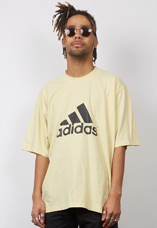 VINTAGE 90'S ADIDAS LOGO PALE YELLOW T-SHIRT