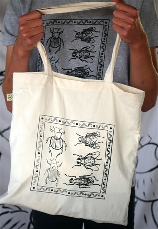 ORGANIC TOTE BAG IN NATURAL WITH DUNG ECOLOGY PRINT