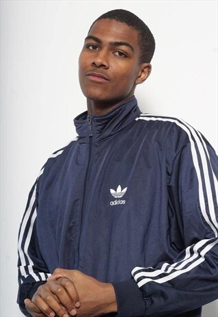 VINTAGE ADIDAS LOGO TRACK JACKET NAVY BLUE