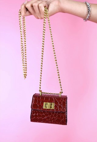 VINTAGE INSPIRED MINI BAG CROSS BODY PURSE CROCO RED