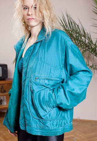 VINTAGE, TEAL, BOMBER JACKET