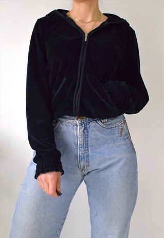 VINTAGE Y2K VELOUR TRACKSUIT HOODIE HOODED ZIP UP TOP