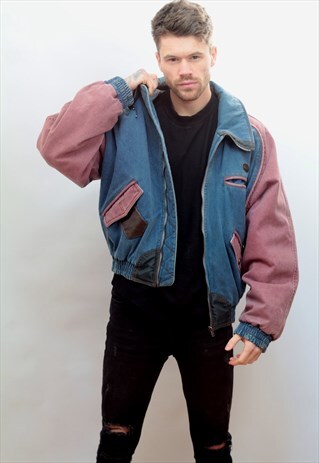 1990'S VINTAGE OVERSIZED 2-TONE DENIM JACKET IN BLUE/PINK