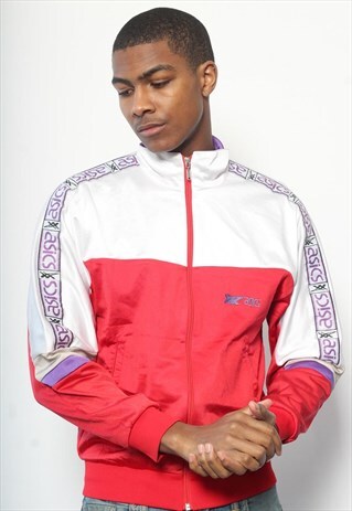 VINTAGE ASICS TRACK TAPE LOGO TRACK JACKET RED AND WHITE