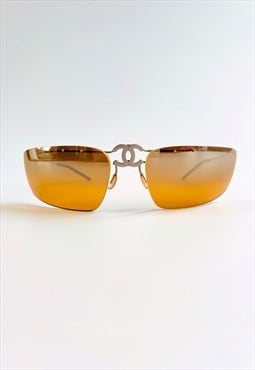Chanel Sunglasses CC Rimless Yellow Tinted Wrap Foldable