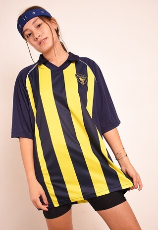 90'S STRIPED ATHLEISURE VARSITY JERSEY OVERSIZED T-SHIRT TEE