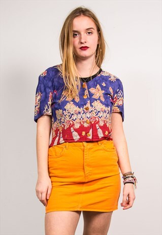 VINTAGE 90'S CROPPED COLOURFUL FLORAL PRINT SHIRT