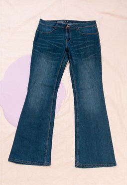 Vintage Flare Jeans Y2K Rave Denim Pants Stonewashed Blue