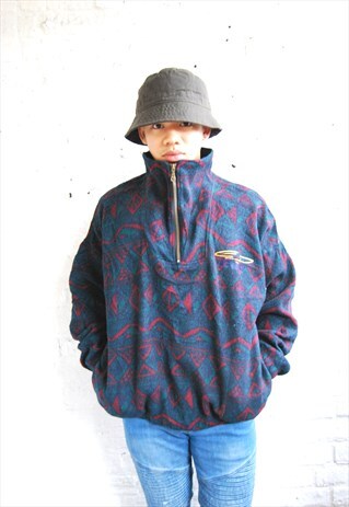 CRAZY PRINT AZTEC 1/4 ZIP FLEECE TOP (1990'S)