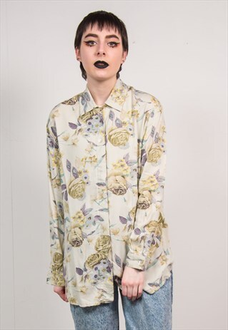 VINTAGE 90'S PASTEL GREEN FLORAL OVERSIZED SHIRT