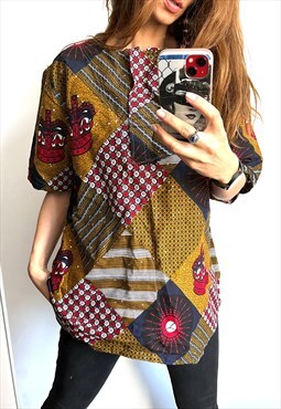 Africa Dashiki Printed Boho Abstract Cotton Top Tunic Blouse