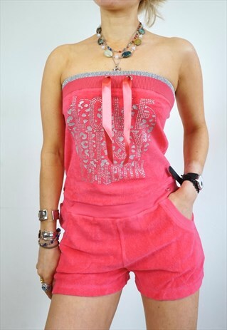 VINTAGE LIPSY Y2K PLAYSUIT VELOUR DEADSTOCK DIAMANTE UNITARD