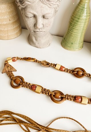 VINATGE 90S Y2K MACRAME BOHO HIPPIE BEAD DETAIL FRINGED BELT