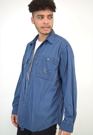 VINTAGE 90S CALVIN KLEIN BLUE LOGO POCKET SHIRT